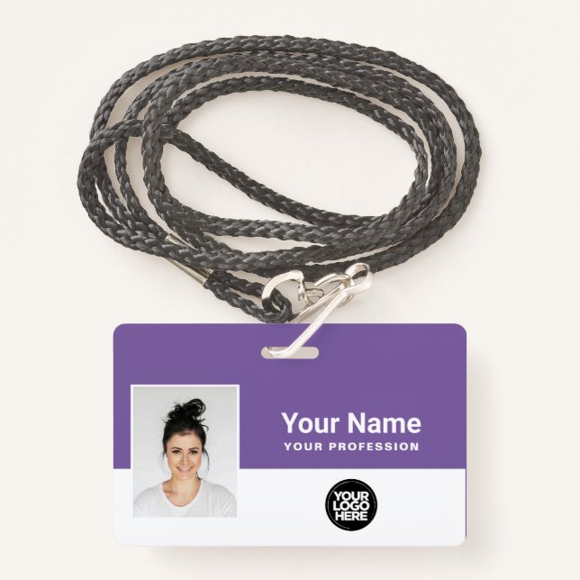 Custom Purple Employee Logo Name Lanyard Badge (Front with Lanyard)