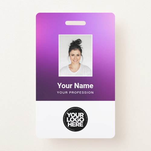 Custom Purple Employee Photo Bar Code Logo Name Badge