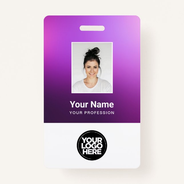 Custom Purple Employee Photo, Bar Code, Logo, Name Badge (Front)