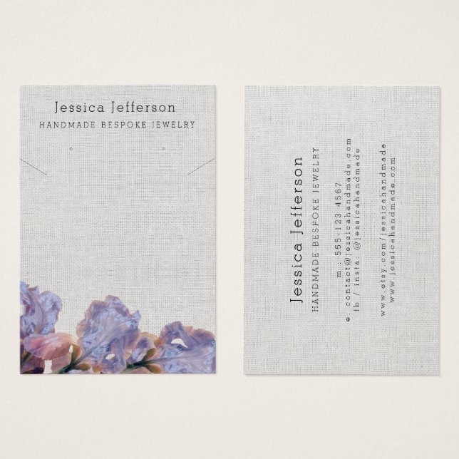 Custom Purple Floral Earring Jewelry Display Card (Front & Back)