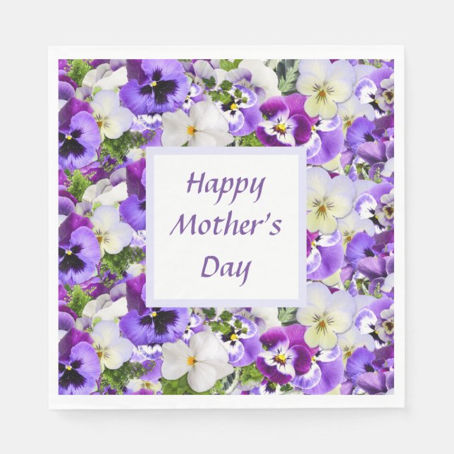 Custom Purple Floral Happy Mother's Day Napkins (Front)