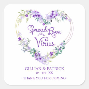 Custom Purple Floral Heart Wedding Sanitizer Gel Square Sticker