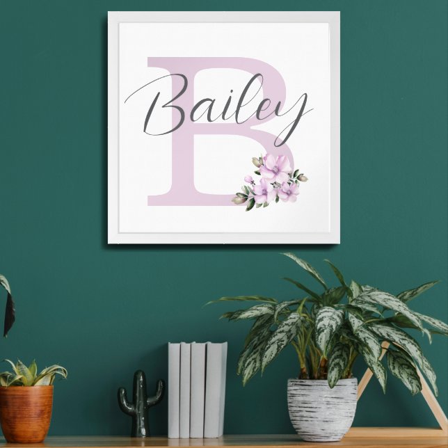 Custom Purple Floral Initial Name Print Nursery (Living Room 2)
