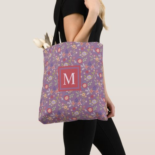 Custom Purple Floral Red Blue Flowers Tote Bag