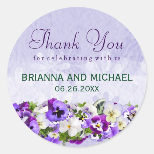 Custom Purple Floral Thank You Wedding Stickers