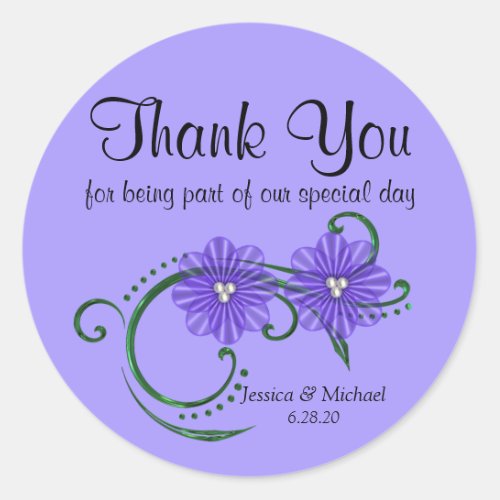 Custom Purple Floral Wedding Favor Sticker