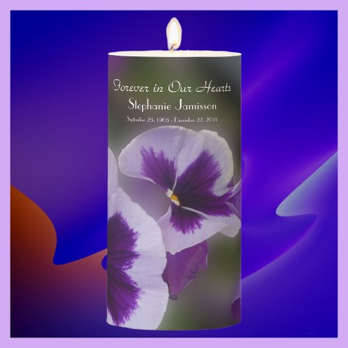 Custom Purple Flower Floral Memorial Pillar Candle