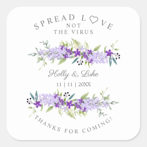Custom Purple Flower Wedding  Garland Sanitizer Square Sticker