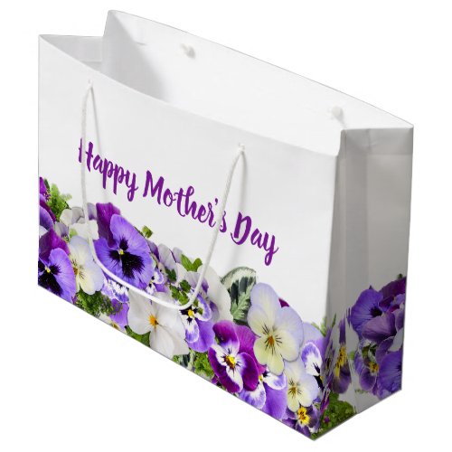 Custom Purple Flowers Happy Mothers Day Large Gift Bag