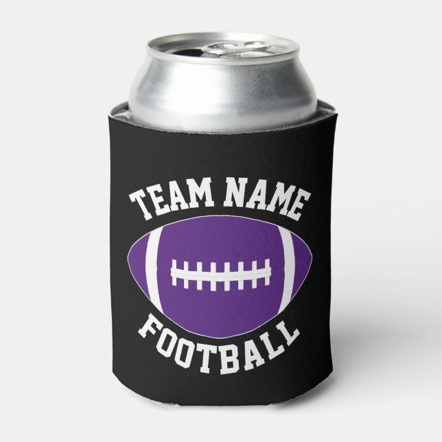Custom Purple Football Team Name Personalized Text Can Cooler (Can Front)