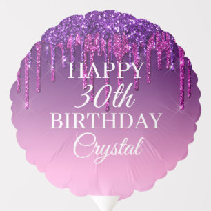 Custom Purple Glitter Drip Happy Birthday Balloon