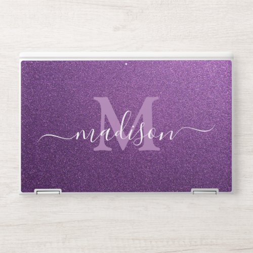Custom Purple Glitter Handwritten Calligraphy HP Laptop Skin
