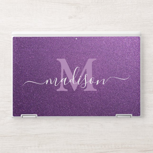 Custom Purple Glitter Handwritten Calligraphy HP Laptop Skin (Front)