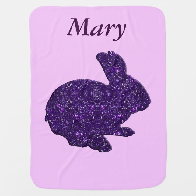 Custom Purple Glitter Silhouette Rabbit Blanket (Front)