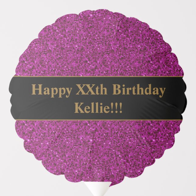Custom Purple Glitter With Message Birthday Party Balloon (Front)
