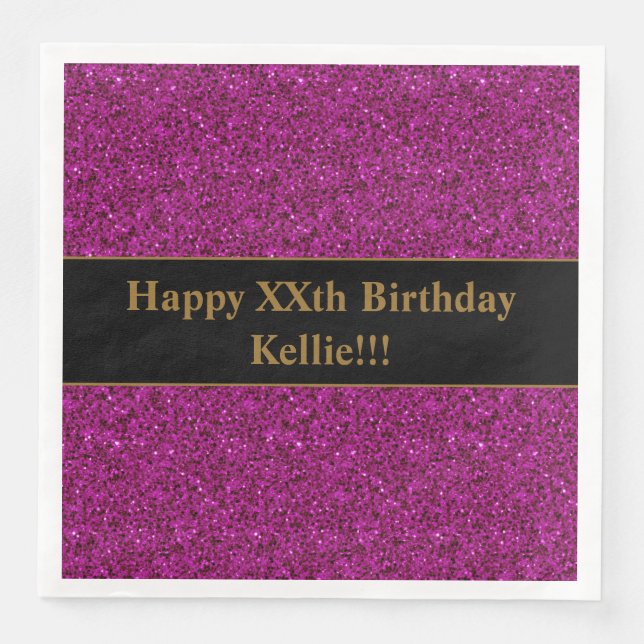Custom Purple Glitter With Message Birthday Party Paper Dinner Napkins (Front)