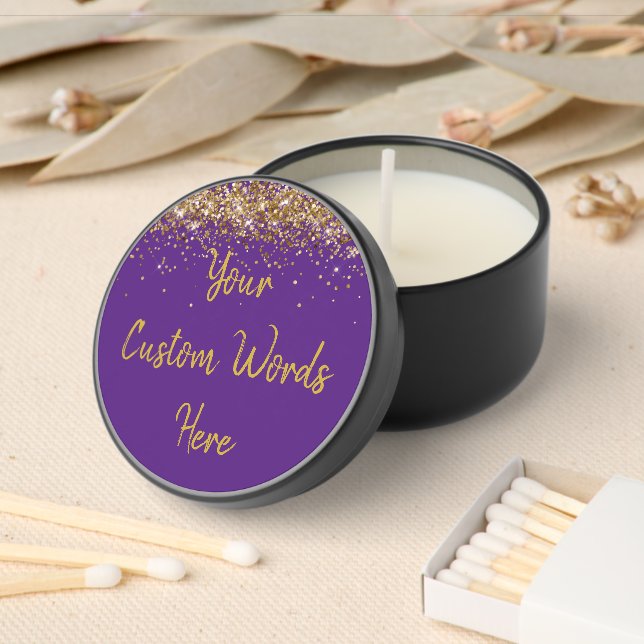 Custom Purple Gold Birthday Party Anniversary Grad Mini Candle Favors (Insitu)