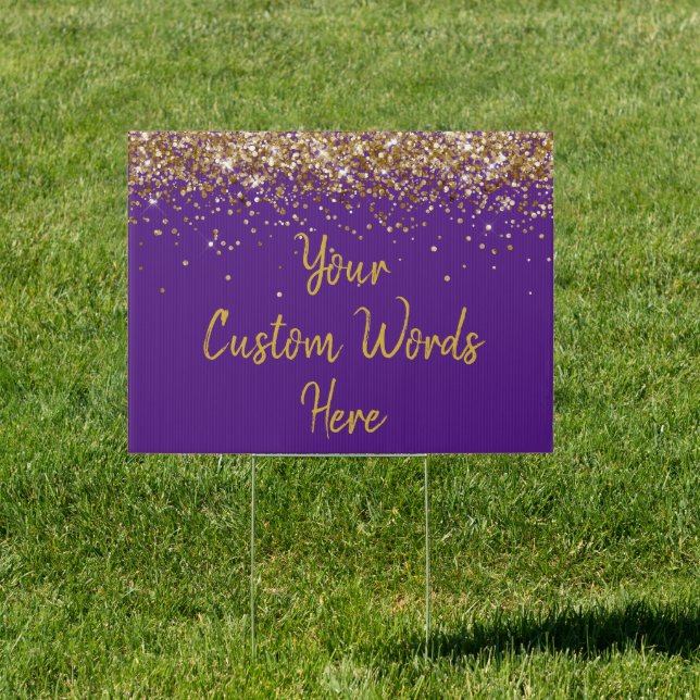 Custom Purple Gold Birthday Party Graduation Yard Sign (Insitu)