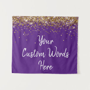 Custom Purple Gold Birthday Party Photo Booth Prop Tapestry