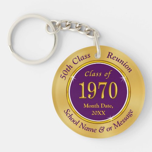 Custom Purple Gold Class of 1970 50th Reunion Keychain