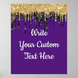 Custom Purple Gold Glitter Birthday Photo Prop Poster