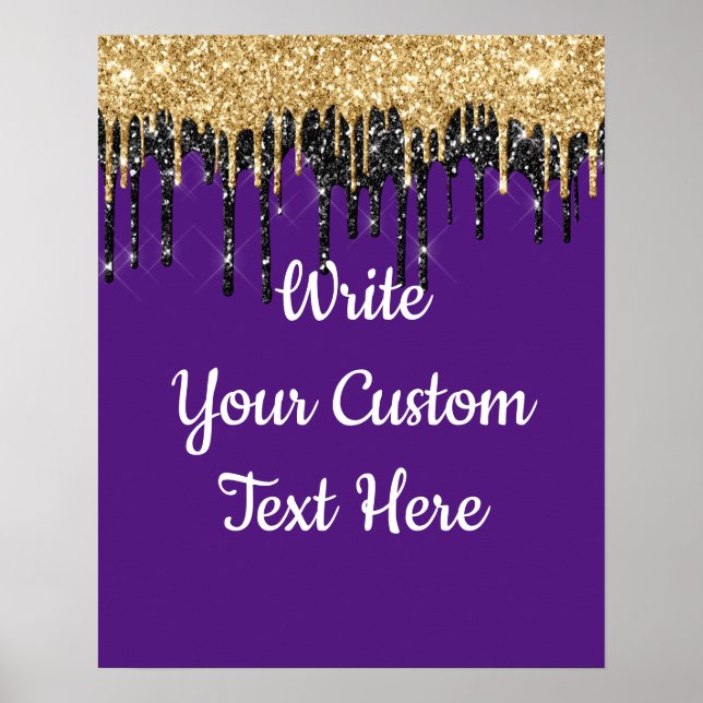 Custom Purple Gold Glitter Birthday Photo Prop Poster (Front)