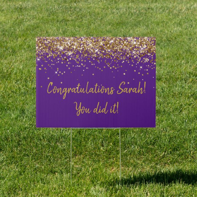 Custom Purple Gold Graduation Party Graduate Yard Sign (Insitu)