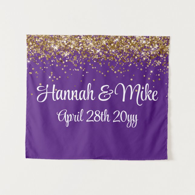 Custom Purple & Gold Wedding Backdrop Photo Booth (Front (Horizontal))
