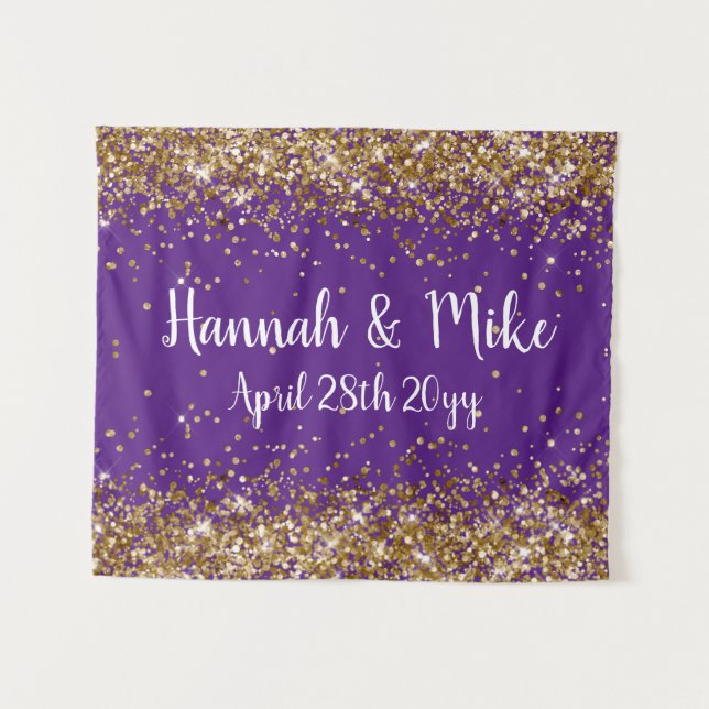 Custom Purple & Gold Wedding Backdrop Photo Booth (Front (Horizontal))