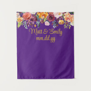 Custom Purple Gold Wedding Reception Photo Booth Tapestry