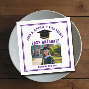 Custom Purple Graduate Photo 2026 Graduation Party Napkins