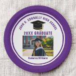 Custom Purple Graduate Photo 2026 Graduation Party Paper Plates<br><div class="desc">These personalized modern purple graduation party plates feature typography of your university or college name for the class of 2026 above your senior portrait photo. Customize with your graduating year below the black grad cap for great personalized congratulations graduate party decor.</div>