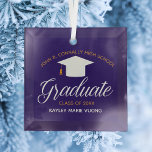 Custom Purple Graduation Graduate 2024 Christmas Glass Ornament<br><div class="desc">This purple custom senior graduation Christmas ornament gift features chic white and gold typography under a high school or college name for the class of 2024. Customize with your graduating year under the lovely calligraphy for a great personalized graduate present.</div>
