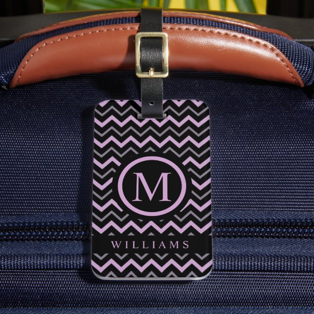 Custom Purple Grey Black Chevron Pattern Luggage Tag (Front Insitu 2)