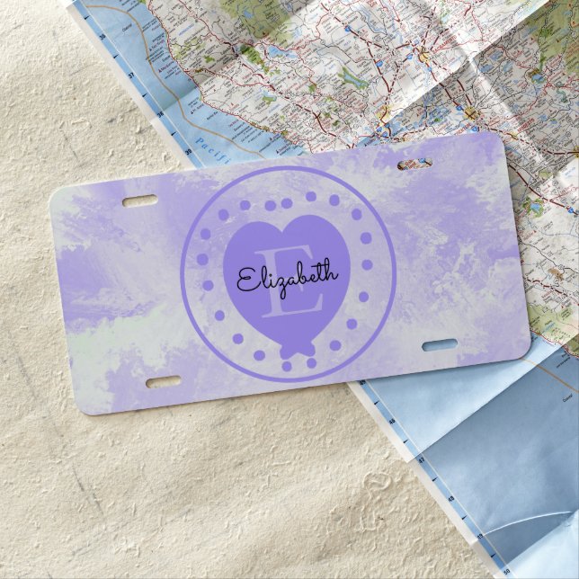 Custom Purple  Heart Initial Letter Monogram License Plate (In Situ)