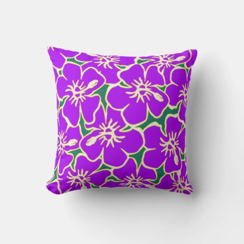 Custom Purple Hibiscus Flowers Tropical Hawaiian Throw Pillow