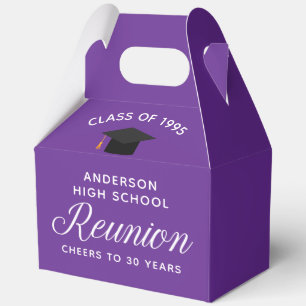 Custom Purple High School Alumni Reunion Party Favor Boxes