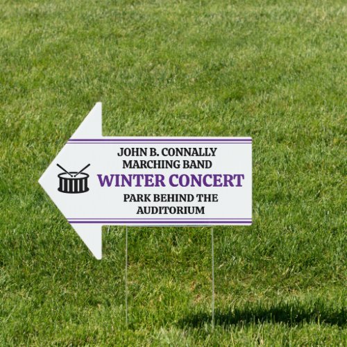 Custom Purple High School Band Concert Arrow Yard Sign