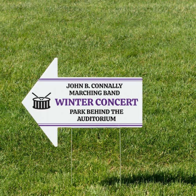 Custom Purple High School Band Concert Arrow Yard Sign (Insitu)