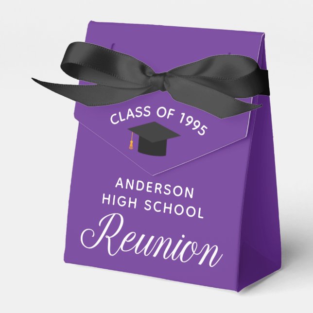Custom Purple High School Reunion Party Favor Boxes (Front Side)