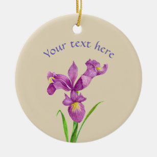 Custom Purple Iris Botanical Floral Art Ceramic Ornament