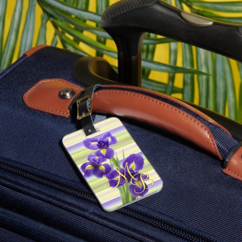 Custom Purple Iris Watercolor Stripes Art Pattern Luggage Tag