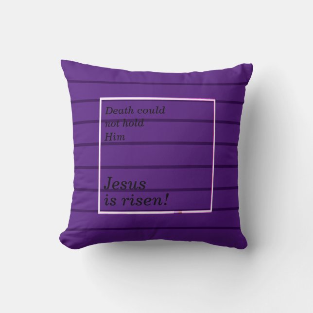 Custom Purple JESUS IS RISEN Easter Throw Pillow (Front)