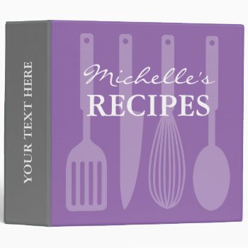 Custom Purple Kitchen Utensil 2 Inch Recipe Binder by cookinggifts at Zazzle