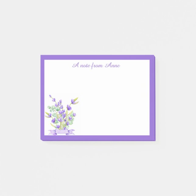Custom Purple Lavender Floral Post-it Notes (Front)
