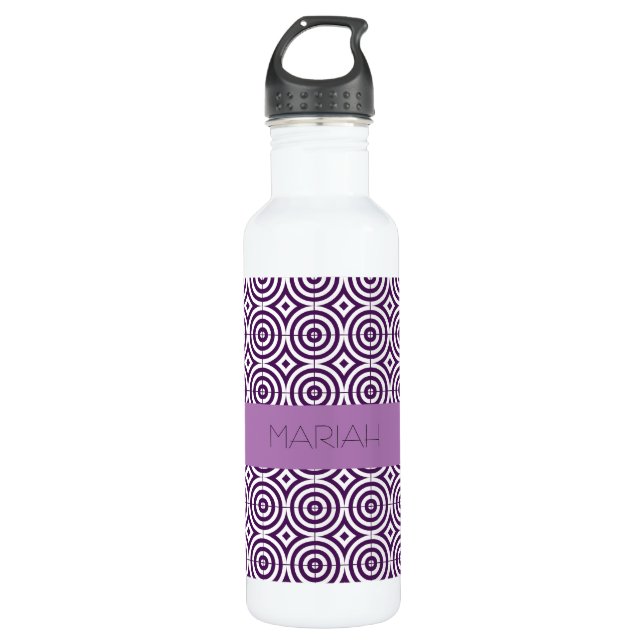 Custom Purple Lavender Geometric Pattern Stainless Steel Water Bottle (Front)