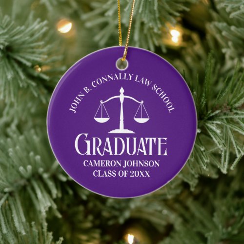 Custom Purple Law School Graduate Photo Christmas Ceramic Ornament