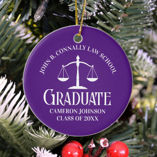 Custom Purple Law School Graduate Photo Christmas Ceramic Ornament