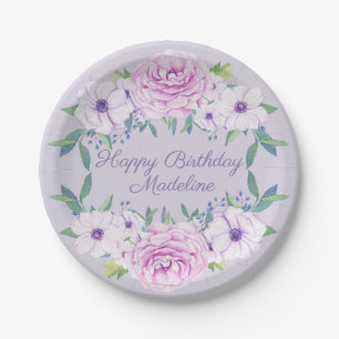 Custom Purple Lilac Floral Birthday Party Paper Plates