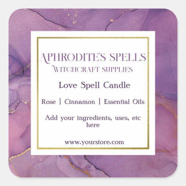 Custom Purple Marbleized Witchcraft Label (Front)